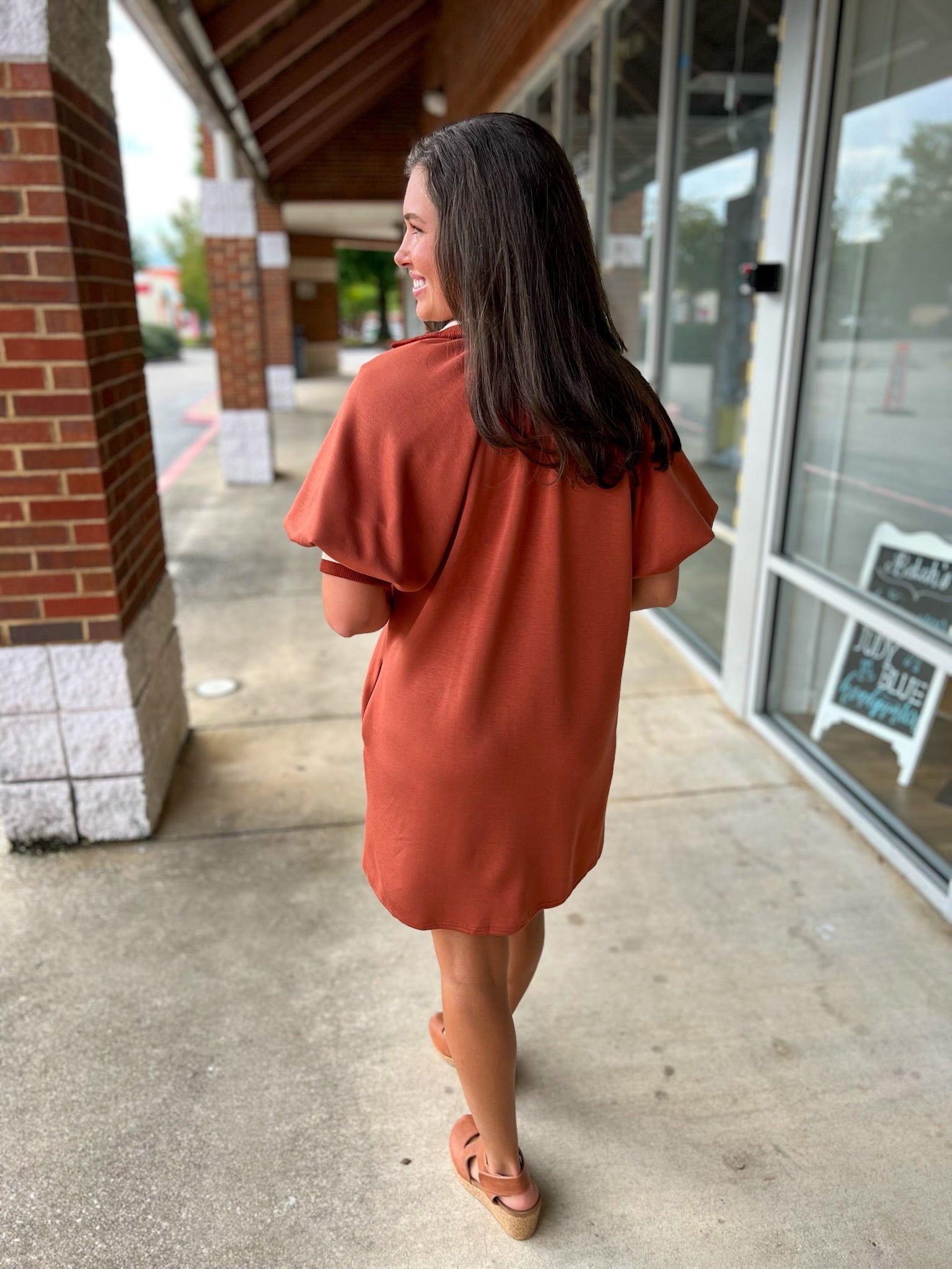 Look At Me Clay Dress with Multicolor Ribbed Trim - A'Bekah's Boutique
