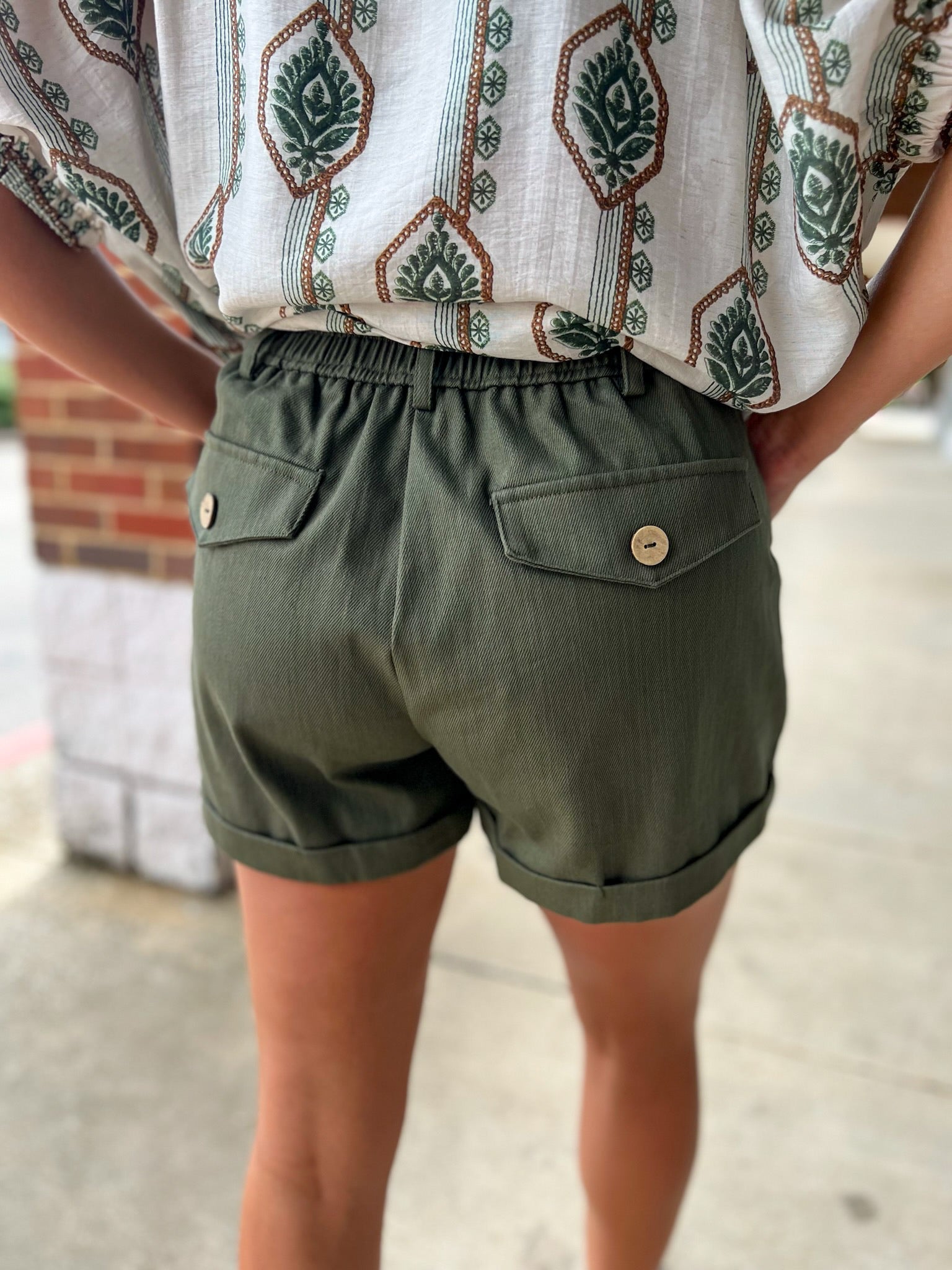 Lovely Day Olive Pintuck Short with Rolled Cuffs - A'Bekah's Boutique