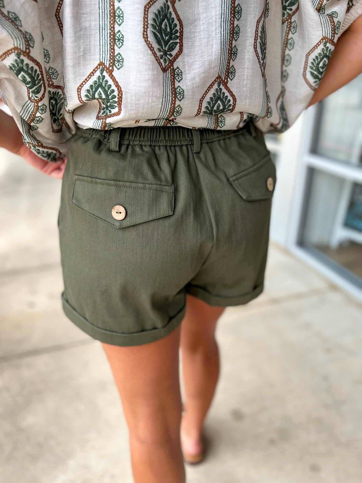 Lovely Day Olive Pintuck Short with Rolled Cuffs - A'Bekah's Boutique