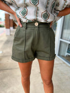 Lovely Day Olive Pintuck Short with Rolled Cuffs - A'Bekah's Boutique