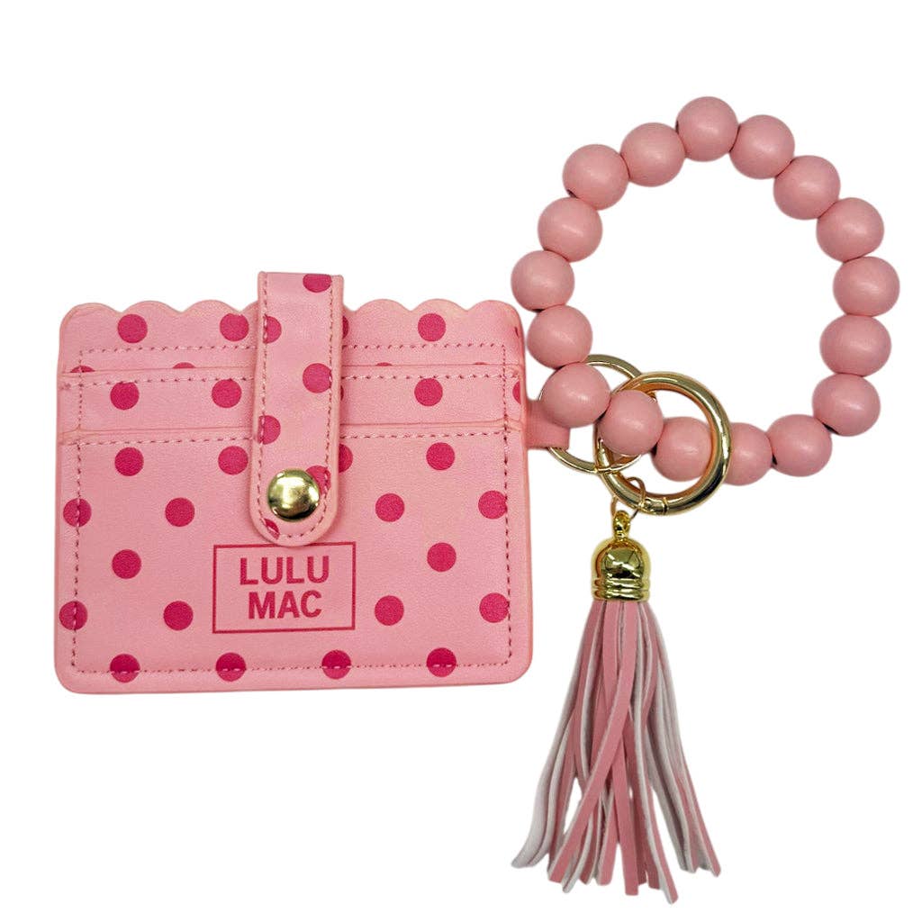 Lulu Mac Beaded Wristlet ID Wallet Pink/Hot Pink Dot - A'Bekah's Boutique