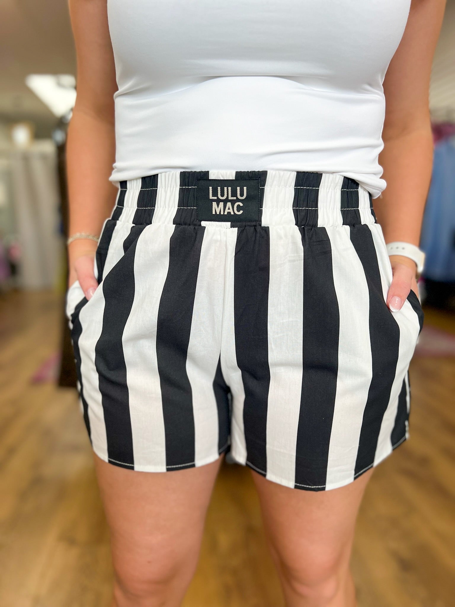 Lulu Mac Black & White Striped Darby Boxer Short - A'Bekah's Boutique