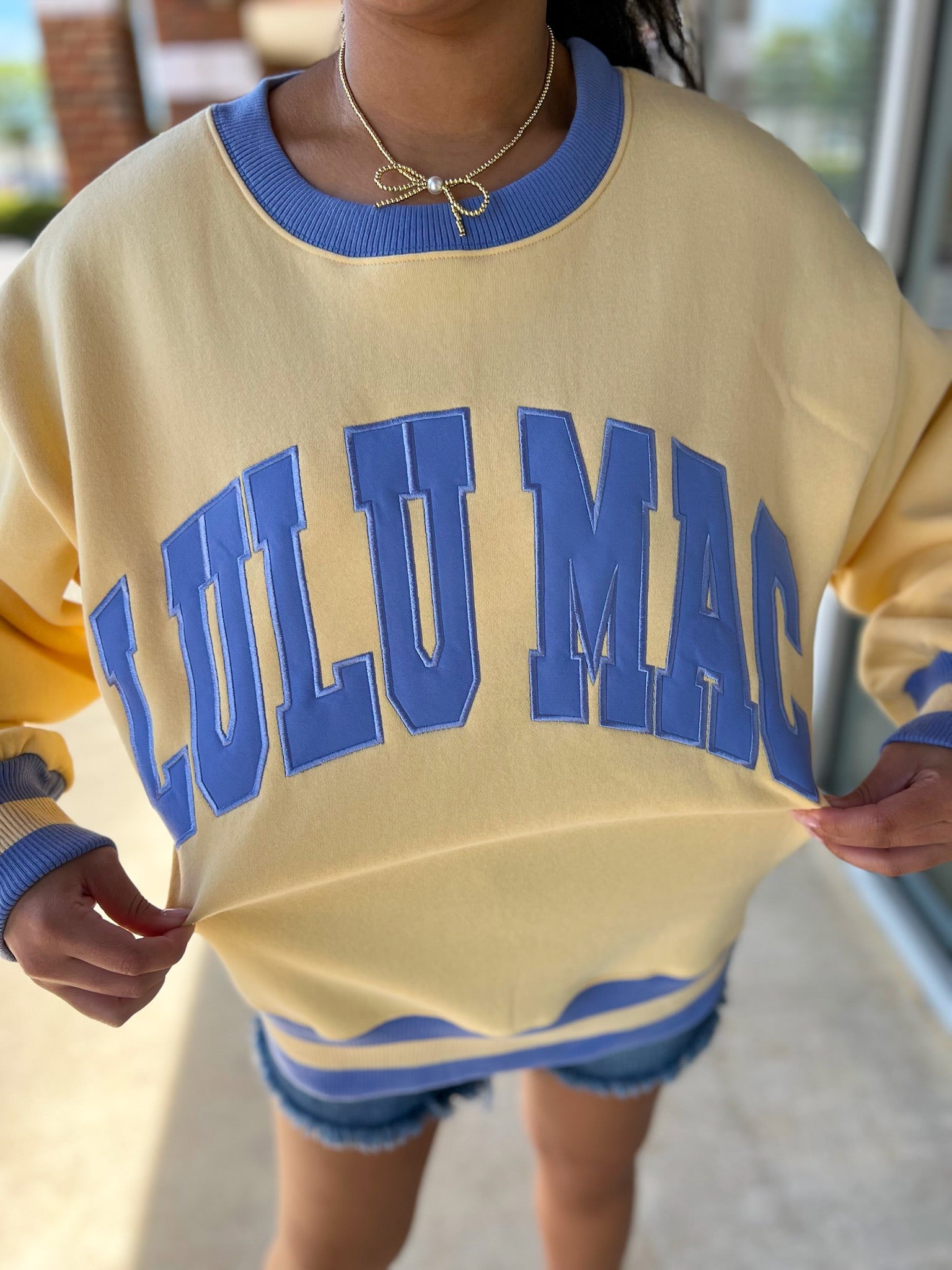 Lulu Mac Butter Yellow Sweatshirt with Lavender Lettering - A'Bekah's Boutique