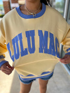 Lulu Mac Butter Yellow Sweatshirt with Lavender Lettering - A'Bekah's Boutique