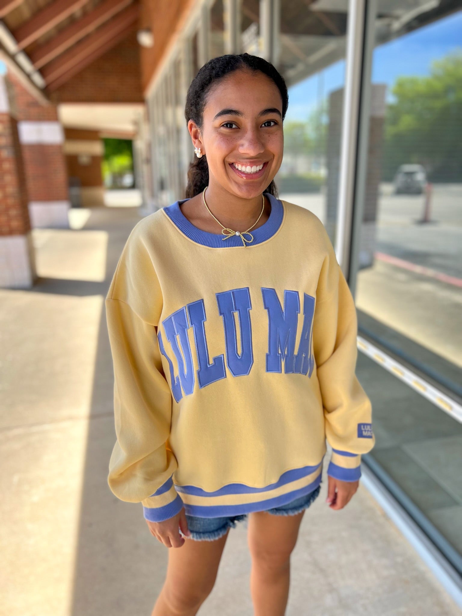 Lulu Mac Butter Yellow Sweatshirt with Lavender Lettering - A'Bekah's Boutique