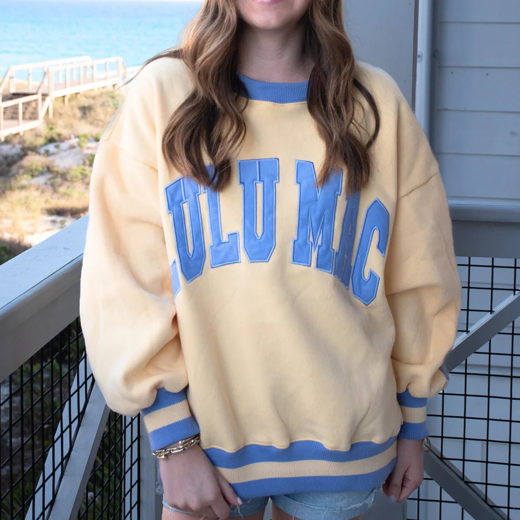 Lulu Mac Butter Yellow Sweatshirt with Lavender Lettering - A'Bekah's Boutique