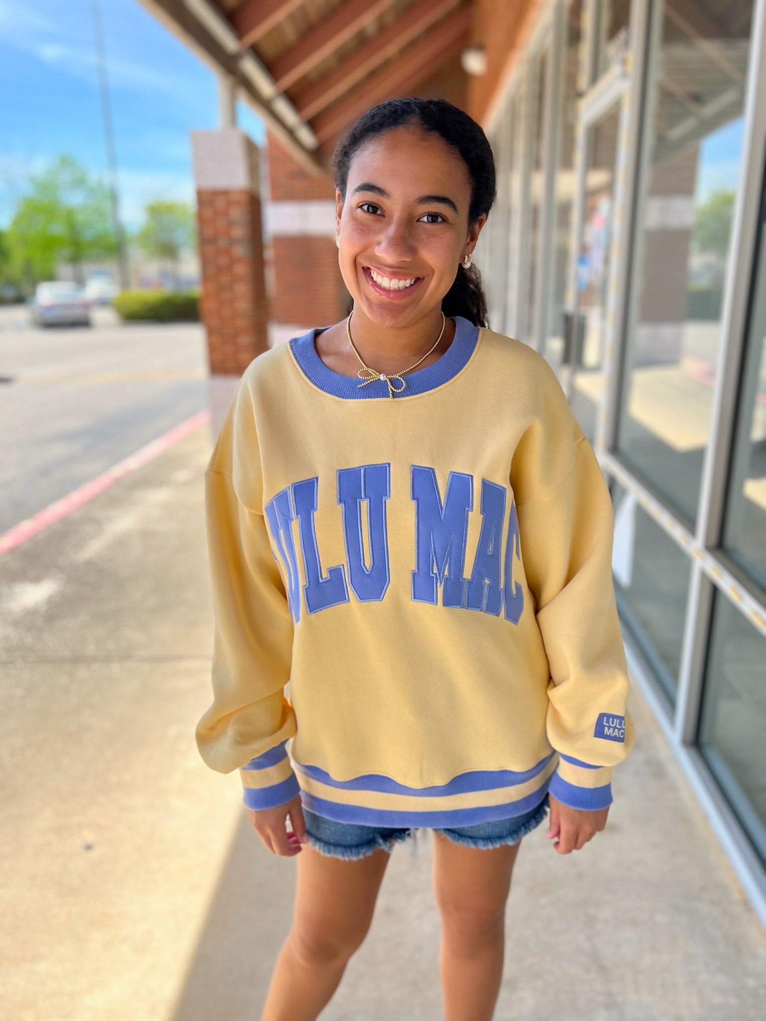 Lulu Mac Butter Yellow Sweatshirt with Lavender Lettering - A'Bekah's Boutique