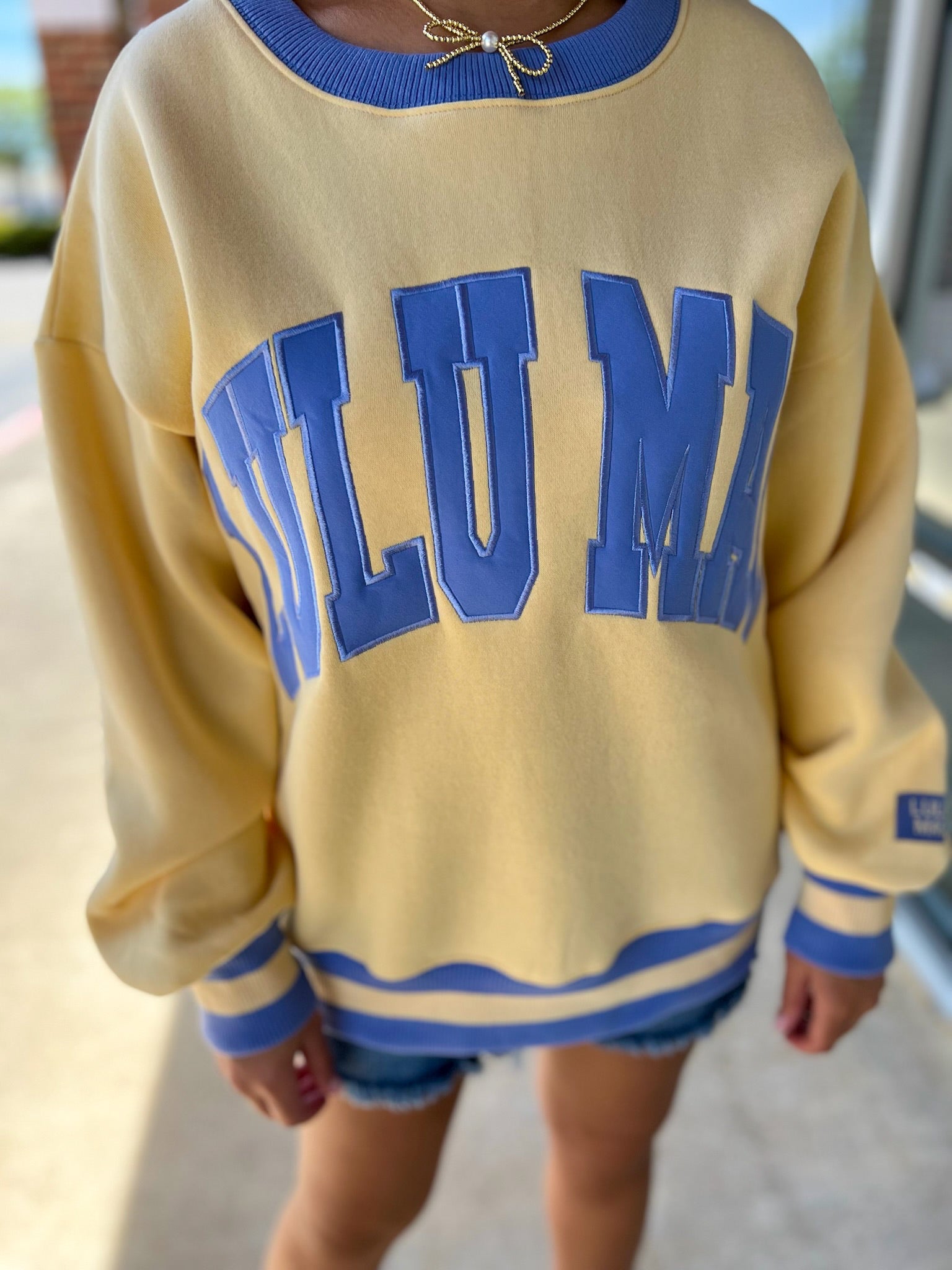 Lulu Mac Butter Yellow Sweatshirt with Lavender Lettering - A'Bekah's Boutique