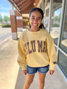 LULU MAC Butter Yellow Sweatshirt with Leopard Lettering - A'Bekah's Boutique