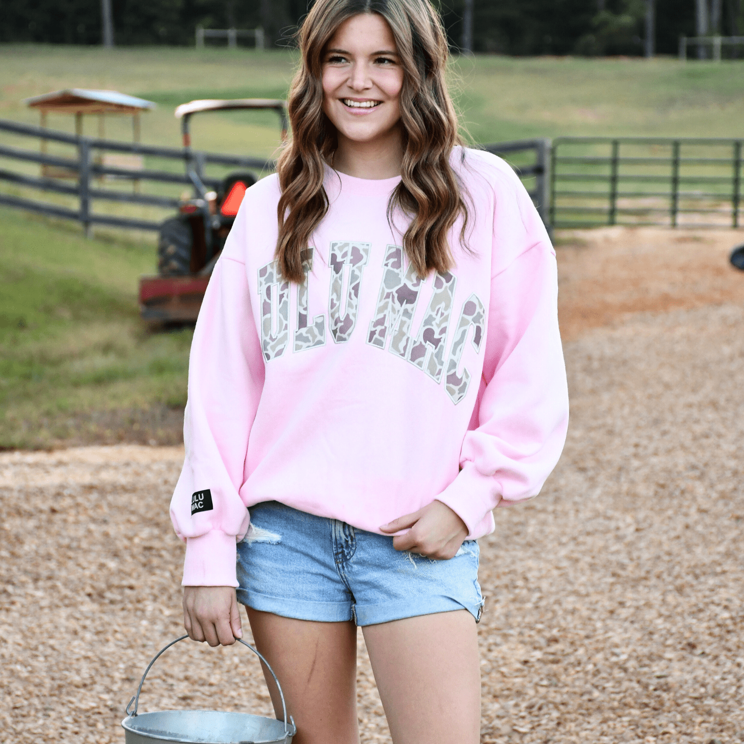 LULU MAC Camo/Light Pink Embroidered Sweatshirt *PRE - ORDER* - A'Bekah's Boutique