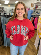 Lulu Mac Crimson Houndstooth - Stitched Sweatshirt - A'Bekah's Boutique