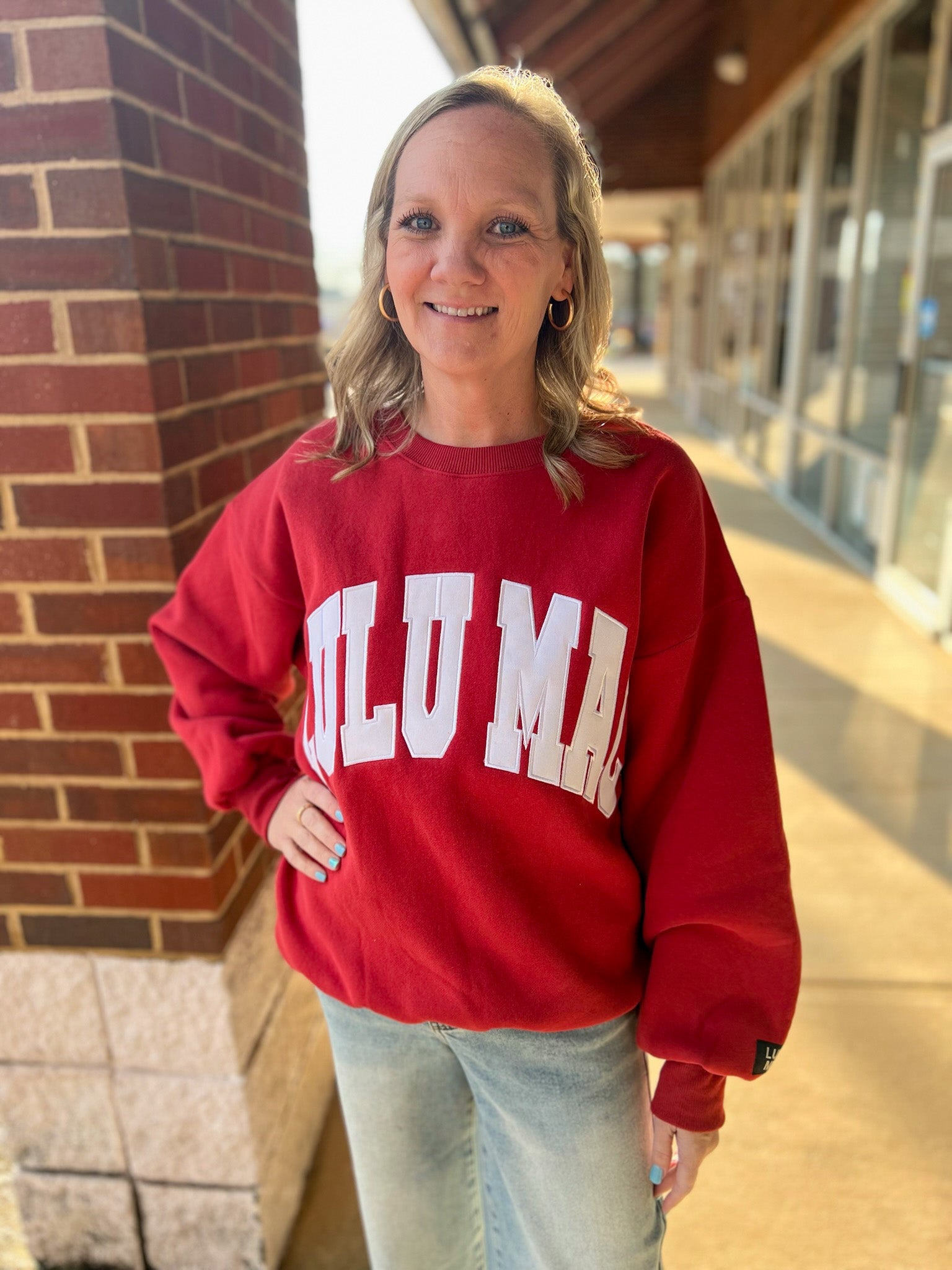 Lulu Mac Crimson/White - Stitch Sweatshirt - A'Bekah's Boutique