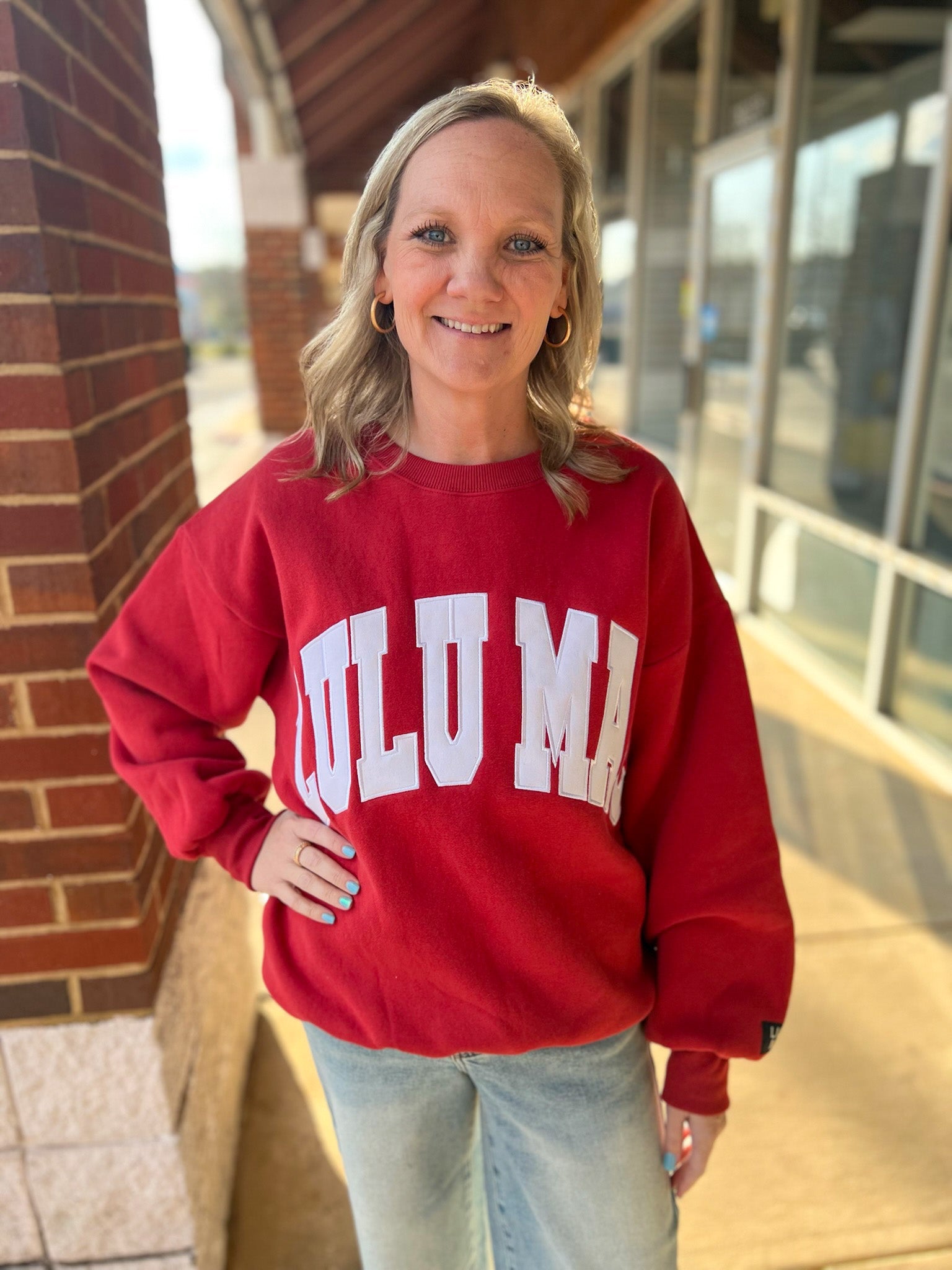 Lulu Mac Crimson/White - Stitch Sweatshirt - A'Bekah's Boutique