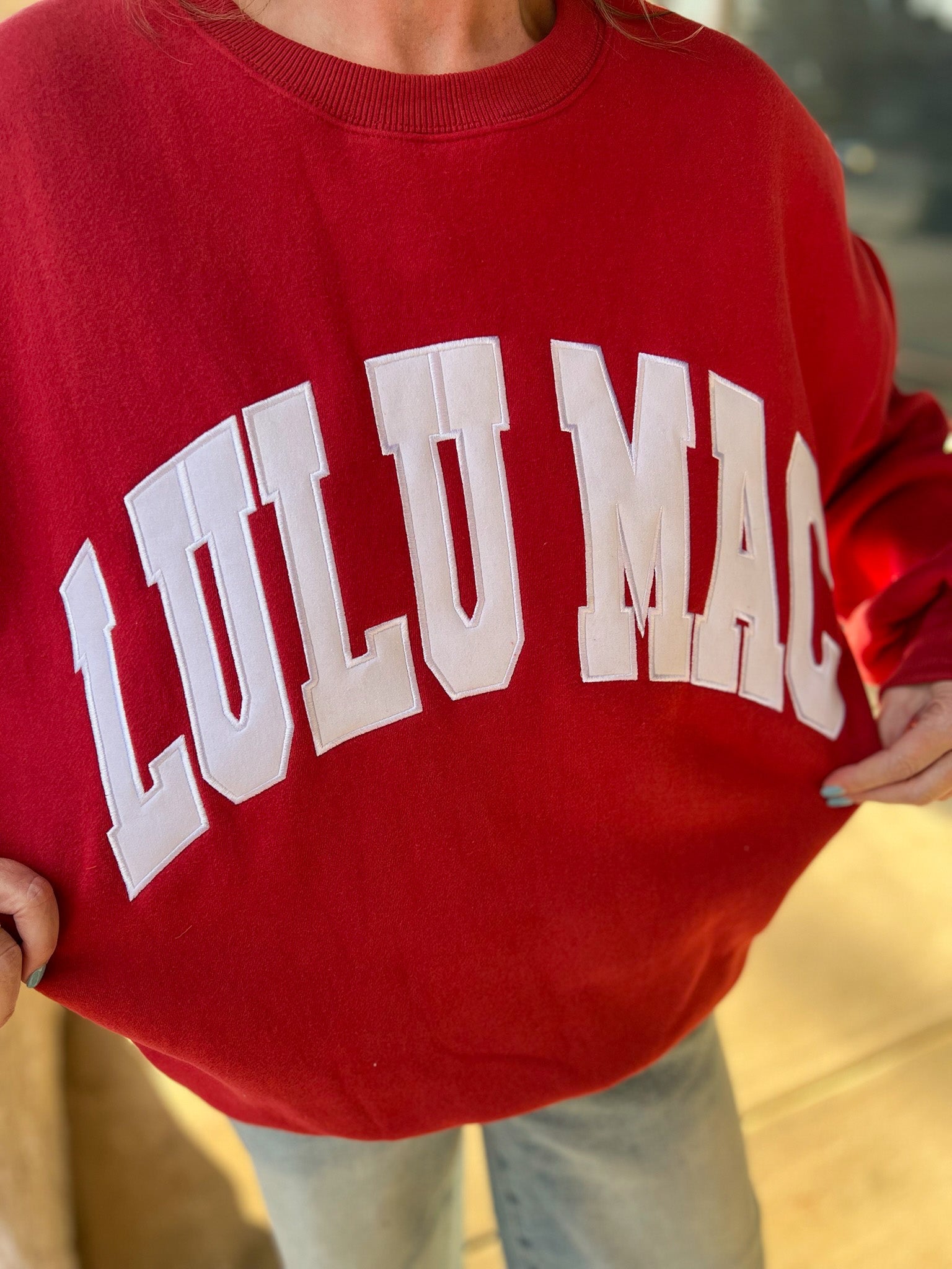 Lulu Mac Crimson/White - Stitch Sweatshirt - A'Bekah's Boutique