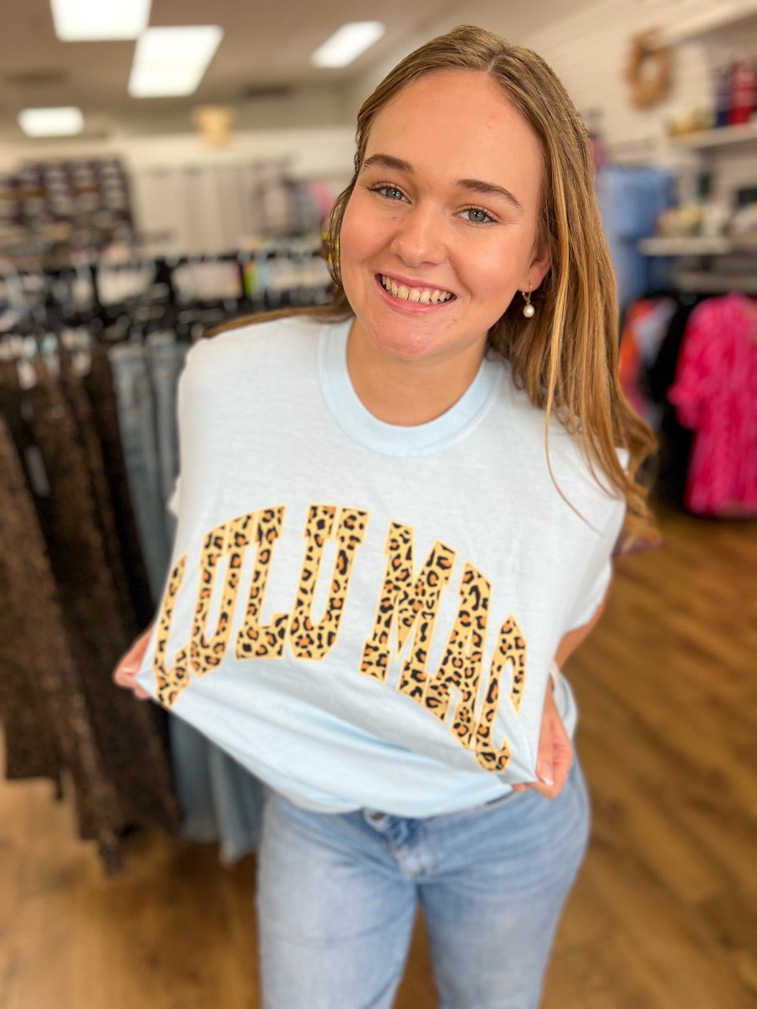 Lulu Mac Leopard Adult Chambray Comfort Colors Tee - A'Bekah's Boutique