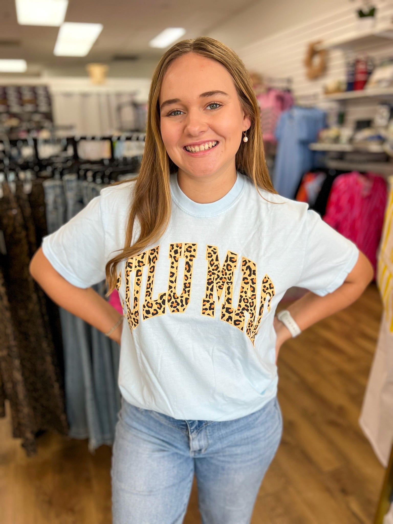 Lulu Mac Leopard Adult Chambray Comfort Colors Tee - A'Bekah's Boutique
