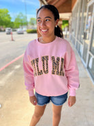 LULU MAC Pink Sweatshirt with Leopard Lettering - A'Bekah's Boutique