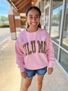 LULU MAC Pink Sweatshirt with Leopard Lettering - A'Bekah's Boutique