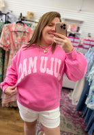 LULU MAC Pink Sweatshirt with Light Pink Lettering - A'Bekah's Boutique