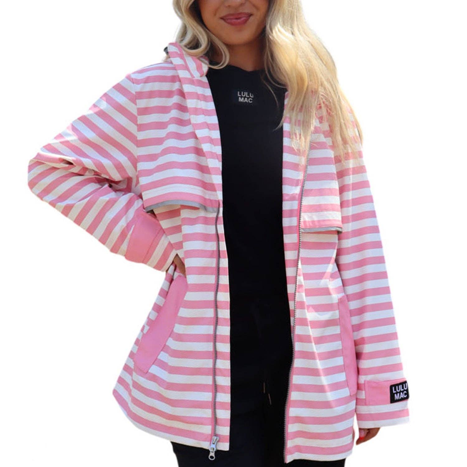 Lulu Mac Raincoat Darby Pink/White - A'Bekah's Boutique