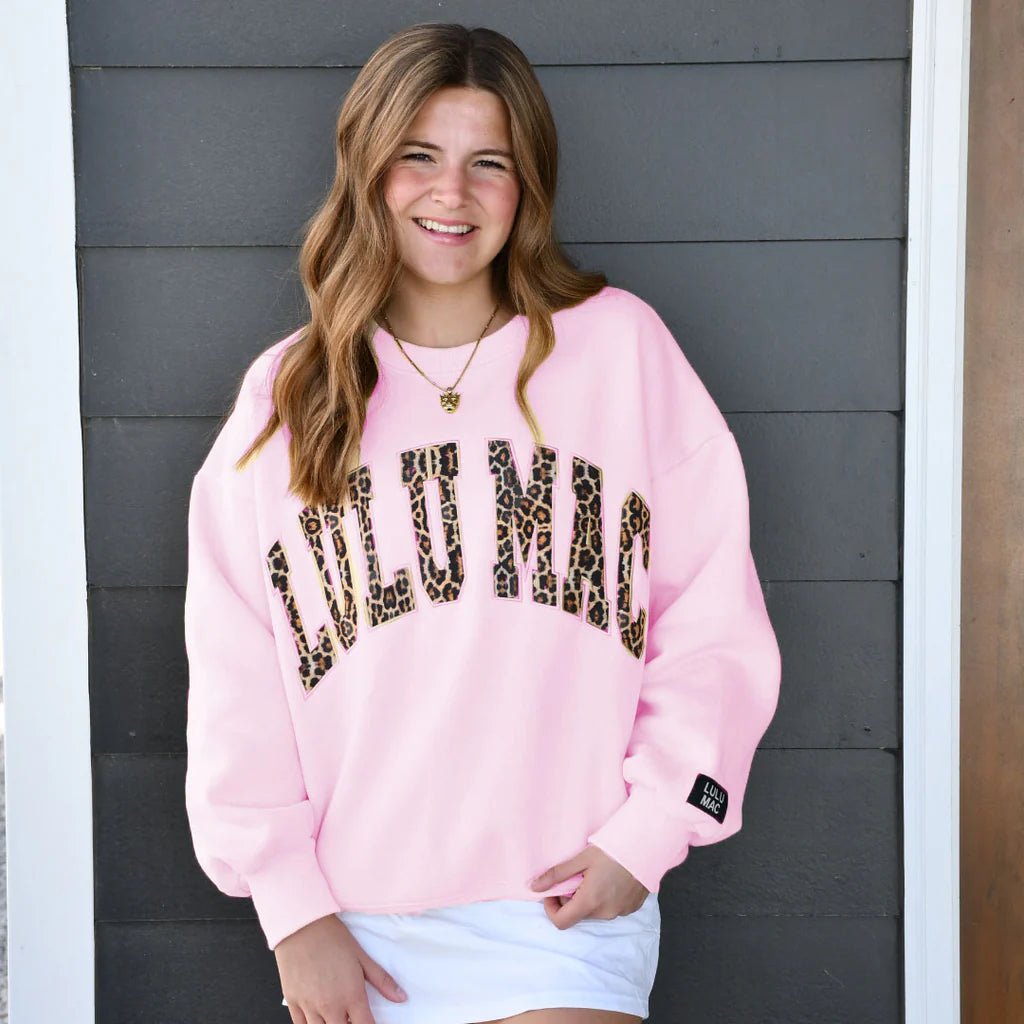 LULUMAC Pink Sweatshirt with Leopard Lettering - A'Bekah's Boutique