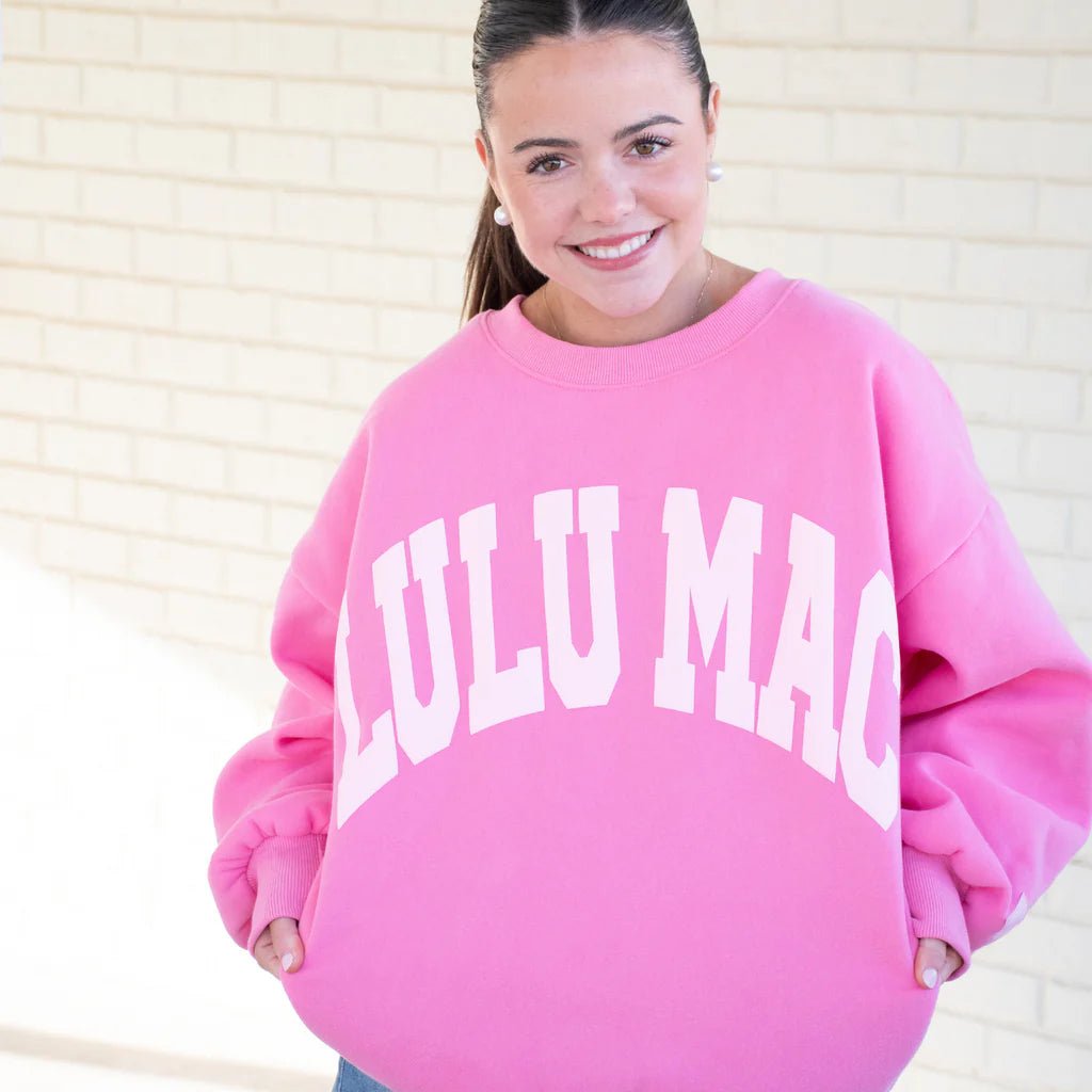 LULUMAC Pink Sweatshirt with Light Pink Lettering - A'Bekah's Boutique