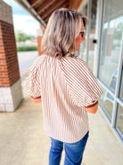 Make You See Caramel Striped Top with Short Puff Sleeves (R) - A'Bekah's Boutique