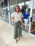 Make You See Olive Striped Top with Short Puff Sleeves (R) - A'Bekah's Boutique