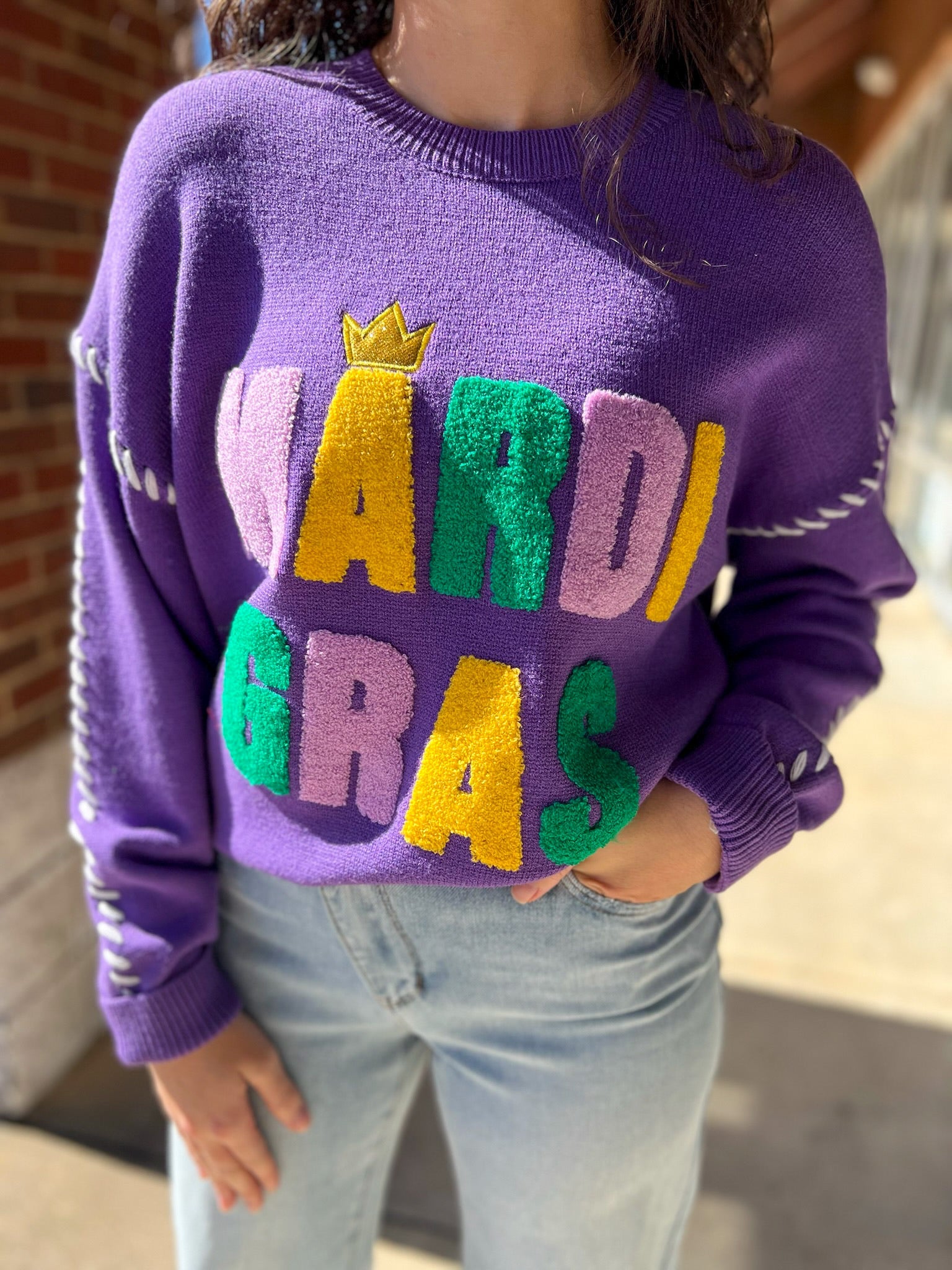 Mardi Gras Purple Sweater - A'Bekah's Boutique