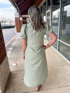 Matcha Green Checkered Button Up Midi Dress with Pockets - A'Bekah's Boutique