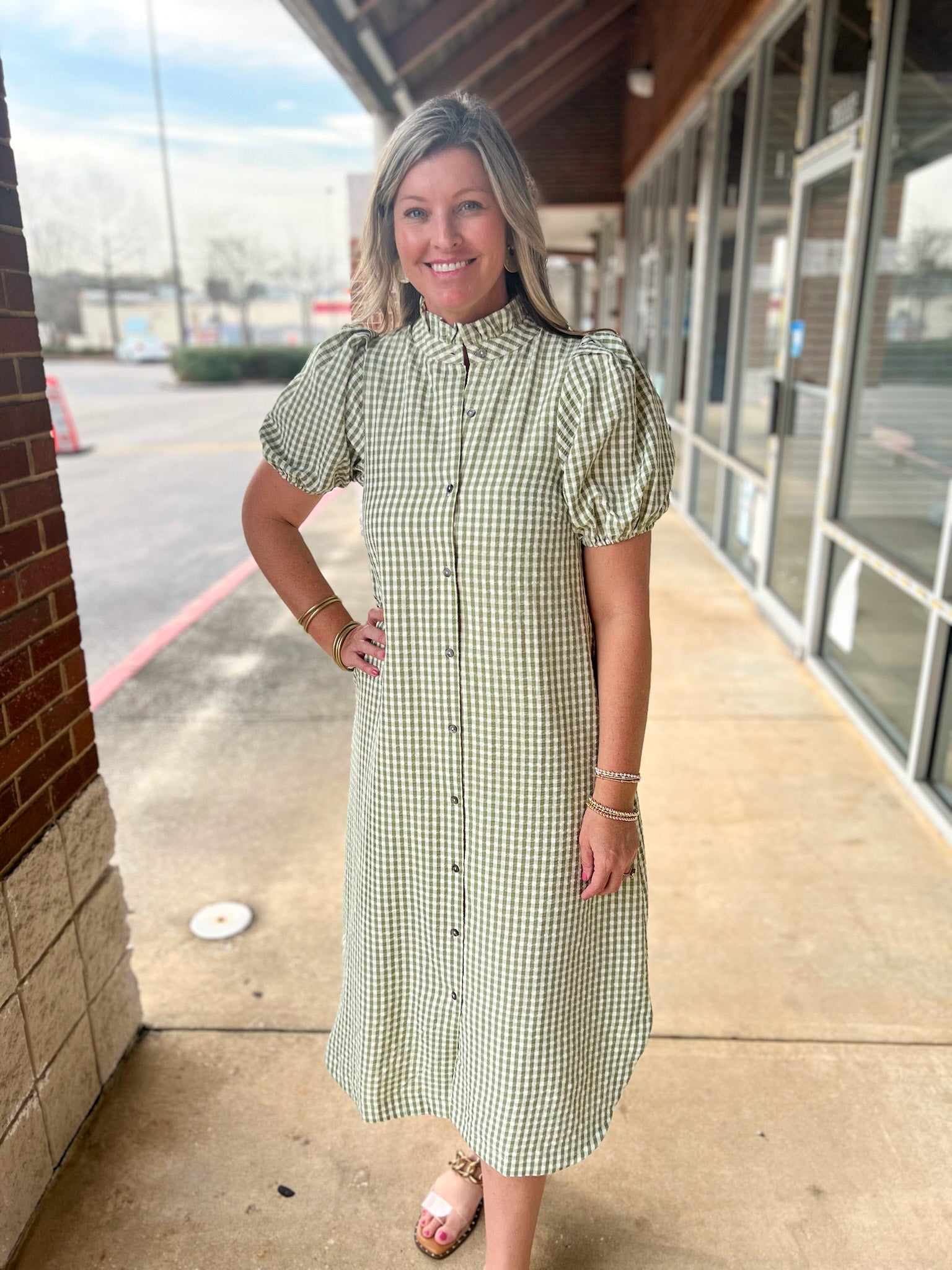 Matcha Green Checkered Button Up Midi Dress with Pockets - A'Bekah's Boutique