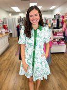 Matcha Green Floral Eyelet Dress with Removable Belt - A'Bekah's Boutique