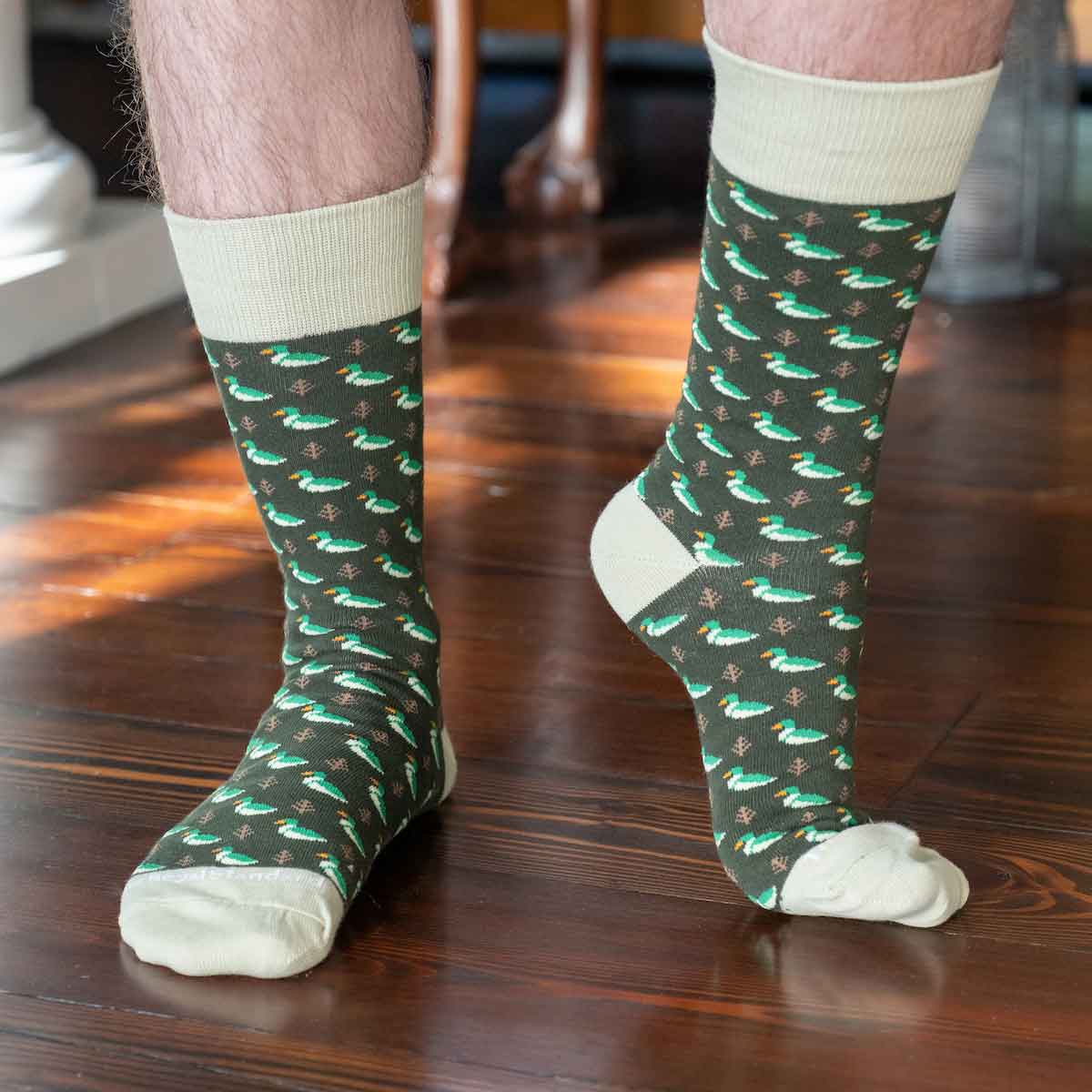 Men's Duck Socks Hunter Green/Taupe One Size - A'Bekah's Boutique