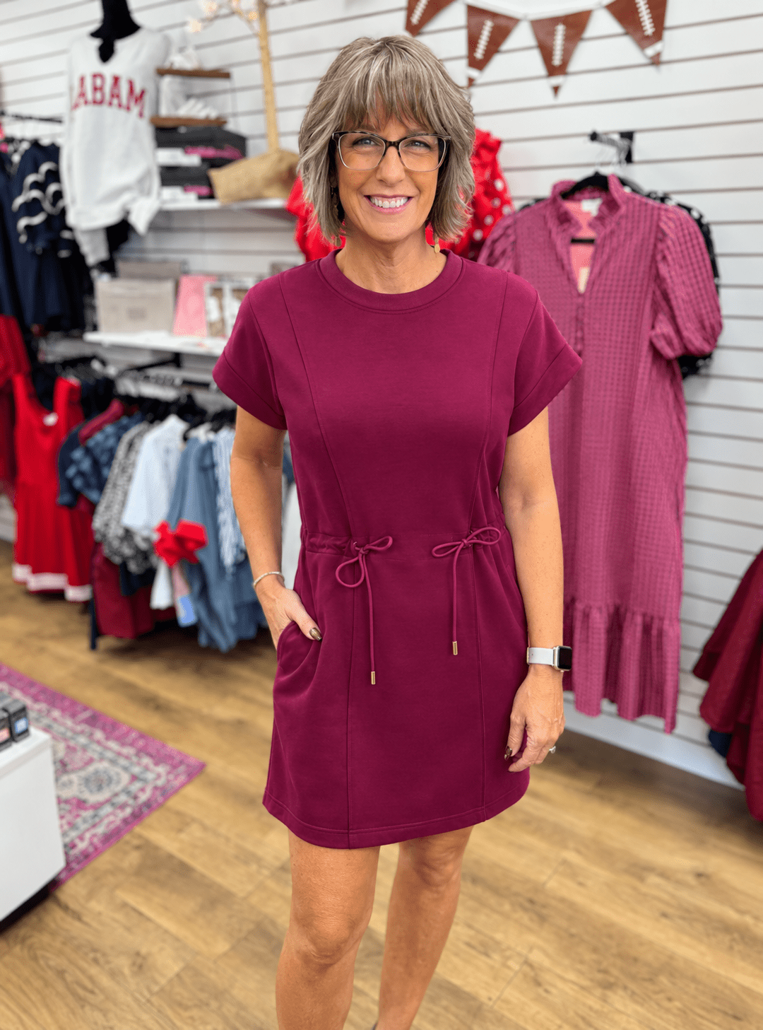 Merlot Luxe Knit Dress with Drawstring Waist - A'Bekah's Boutique