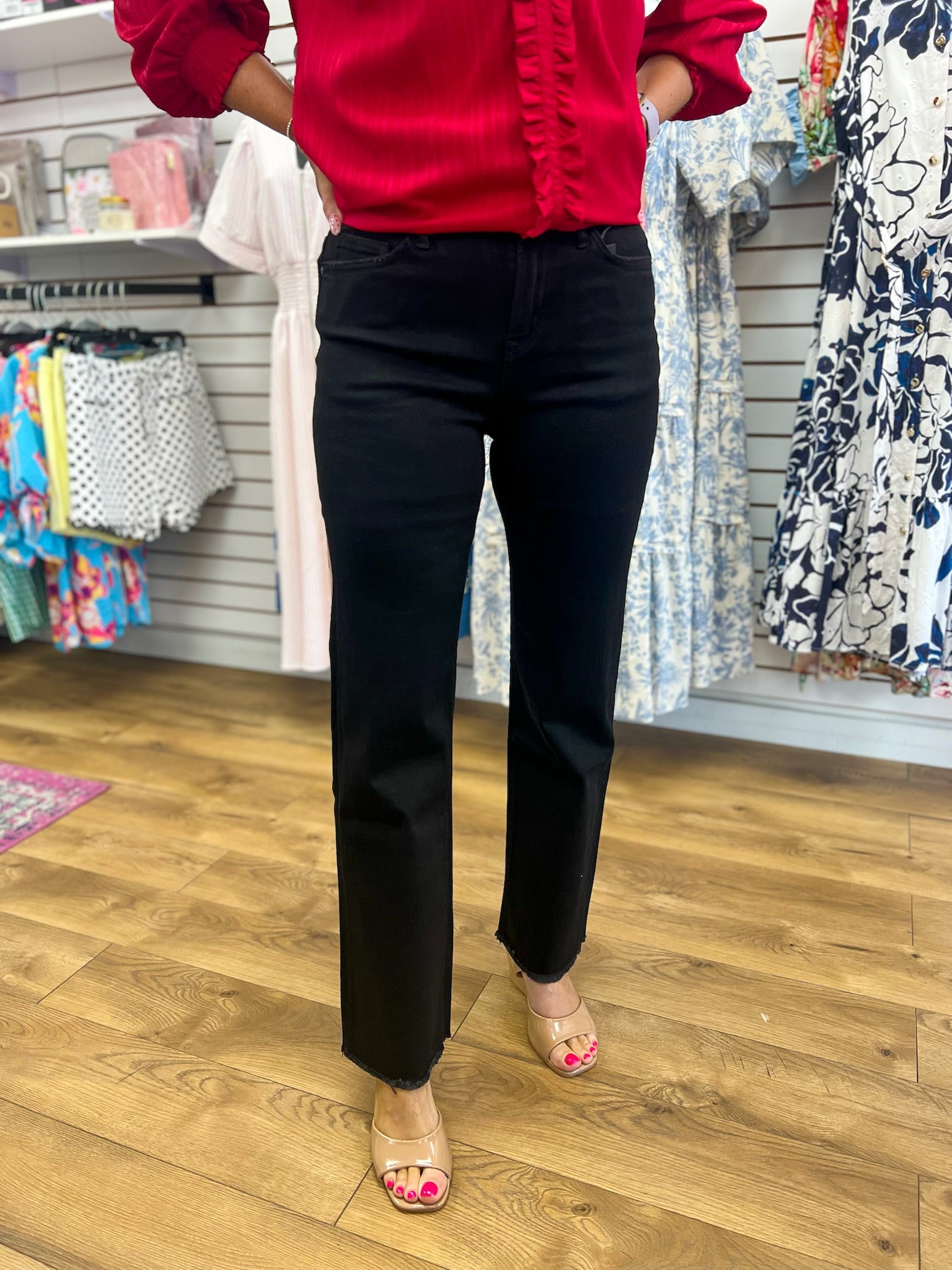 Mica Black Cat High Rise Slim Wide Leg Jeans 31" Inseam - A'Bekah's Boutique
