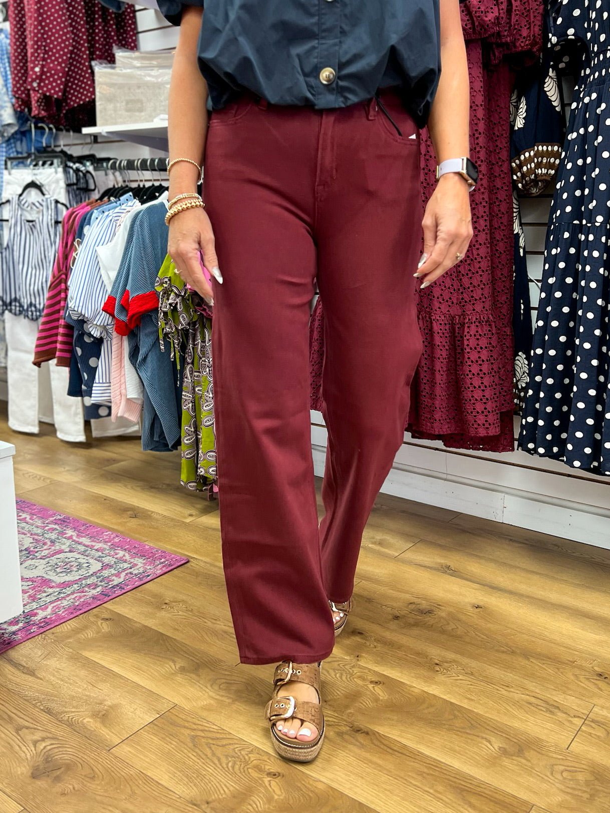 Mica Denim High Rise Deep Burgundy Wide Leg Jeans 31" Inseam - A'Bekah's Boutique