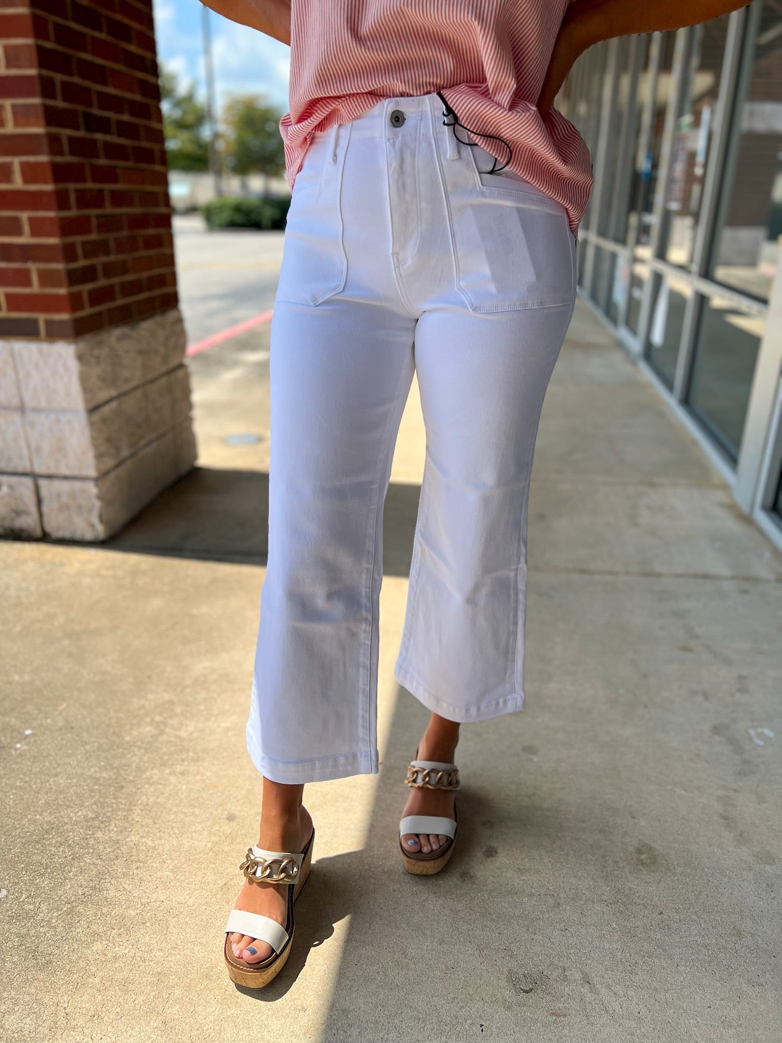 Mica White Super High Rise Cropped Wide Leg Utility Jeans - A'Bekah's Boutique