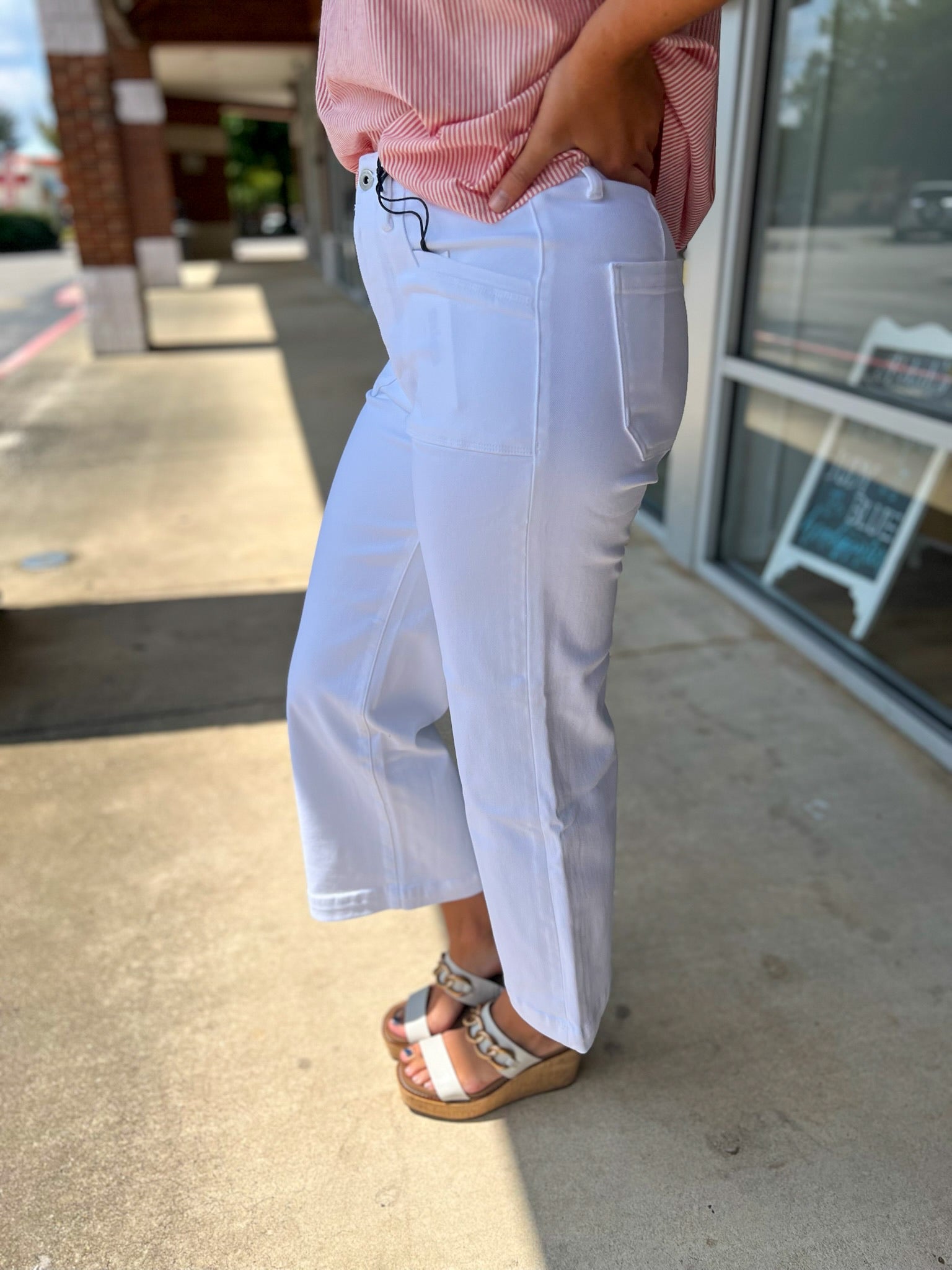 Mica White Super High Rise Cropped Wide Leg Utility Jeans - A'Bekah's Boutique