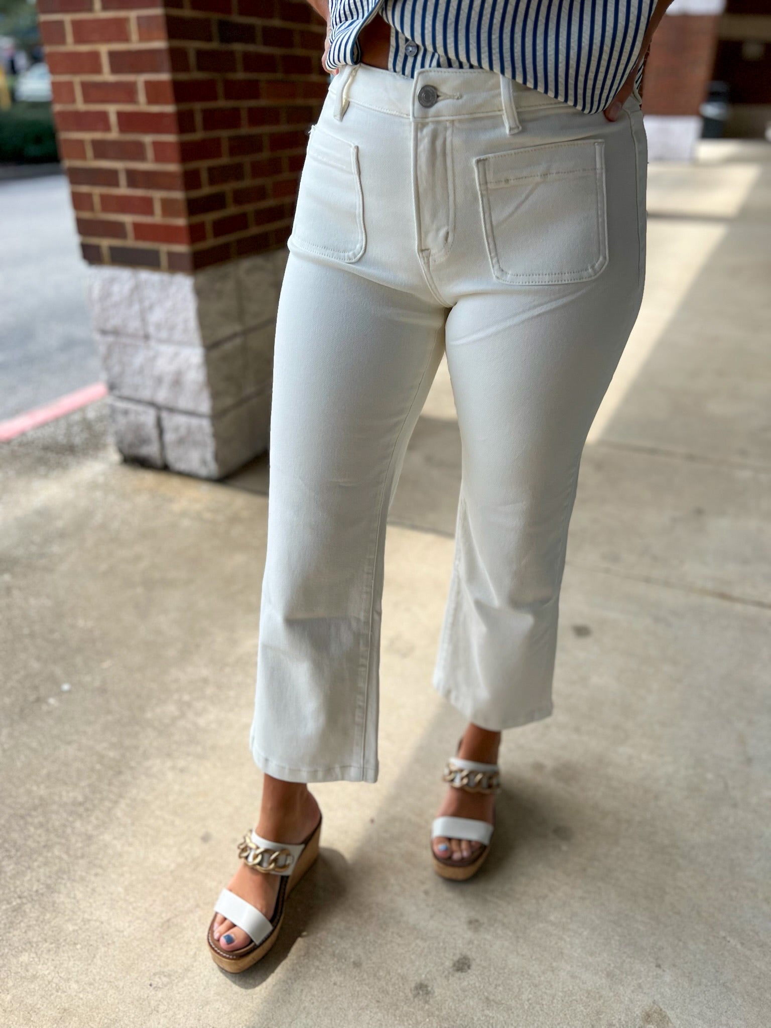 Mica Winter White High Rise Cropped Wide Leg Jeans with 27" Inseam - A'Bekah's Boutique