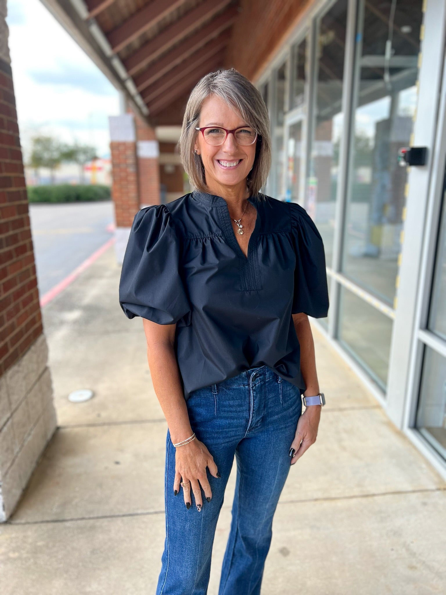 Mine Always Black V - Neck Bubble Sleeve Top - A'Bekah's Boutique