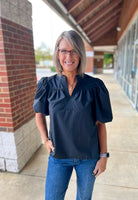 Mine Always Black V - Neck Bubble Sleeve Top - A'Bekah's Boutique