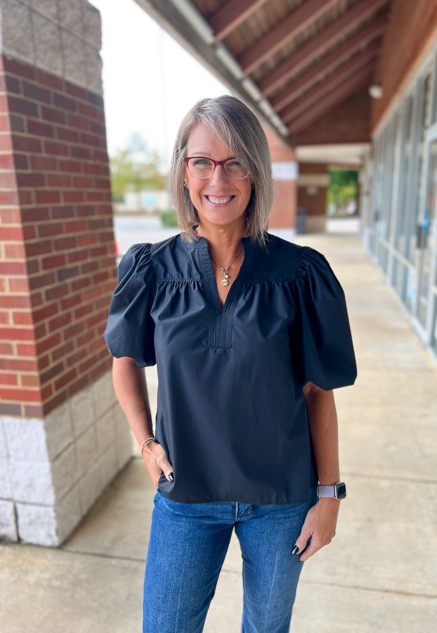 Mine Always Black V - Neck Bubble Sleeve Top - A'Bekah's Boutique