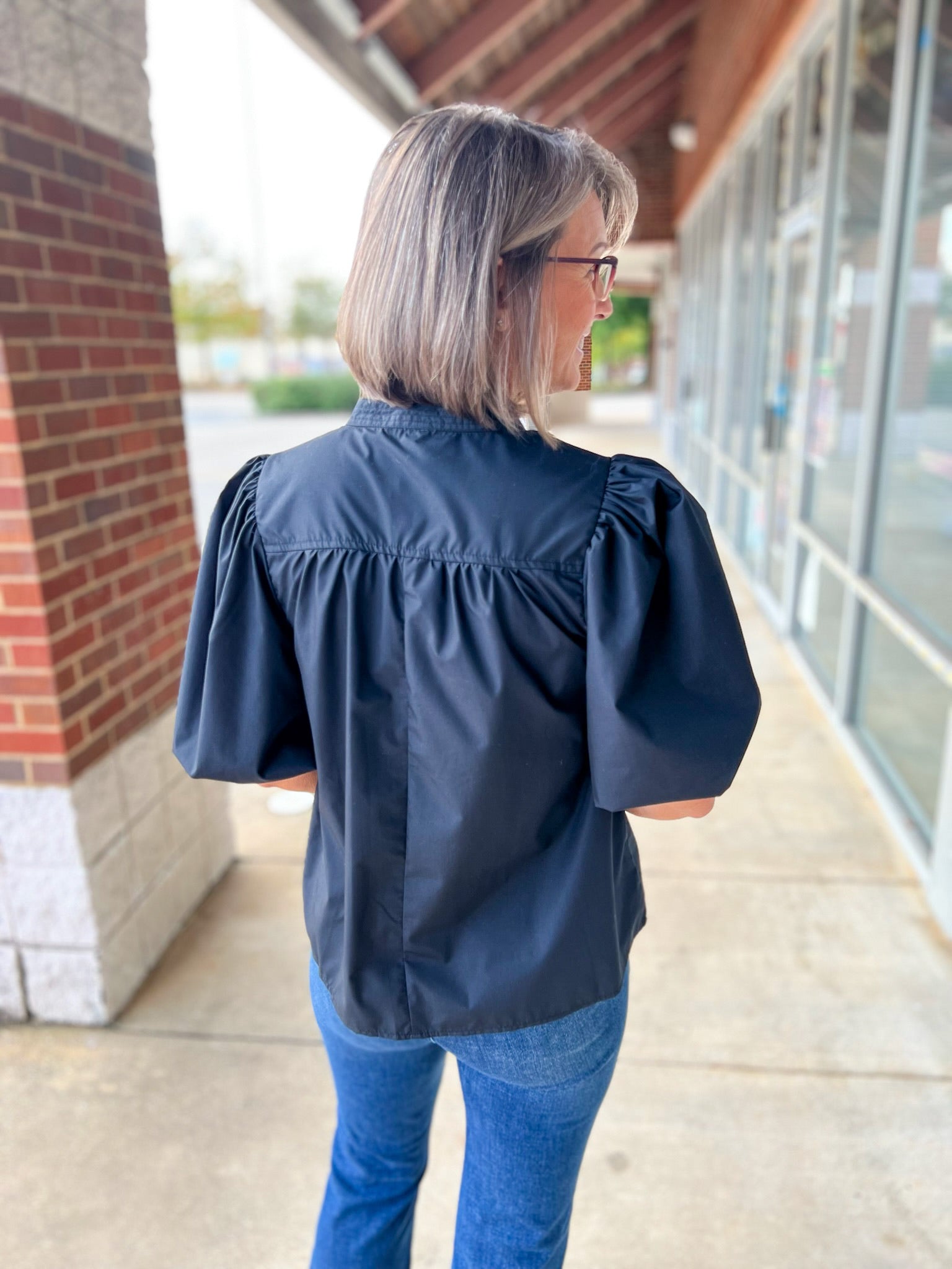 Mine Always Black V - Neck Bubble Sleeve Top - A'Bekah's Boutique