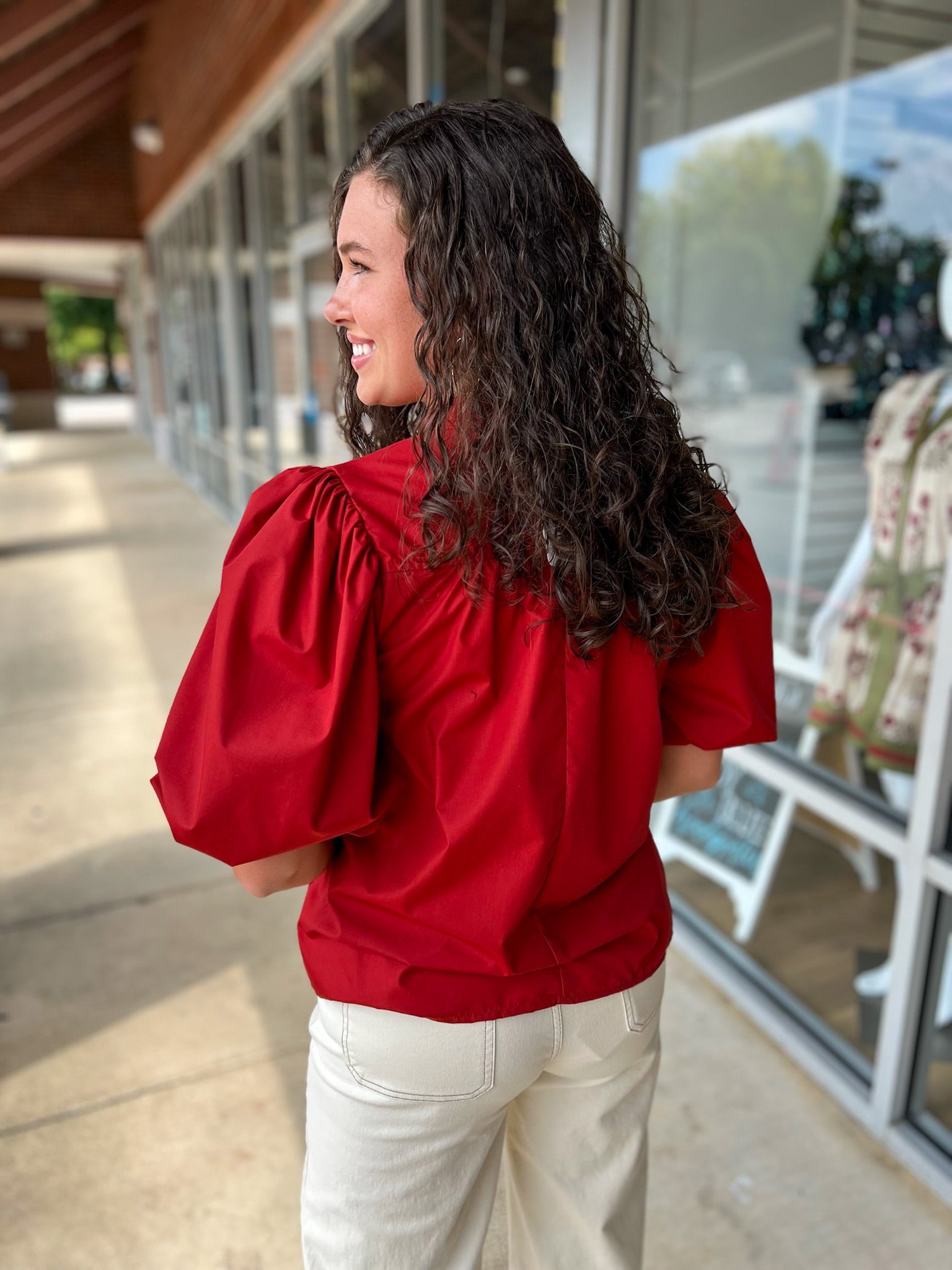 Mine Always Brick V - Neck Bubble Sleeve Top - A'Bekah's Boutique