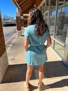 Mint Blue Luxe Knit Dress with Drawstring Waist - A'Bekah's Boutique