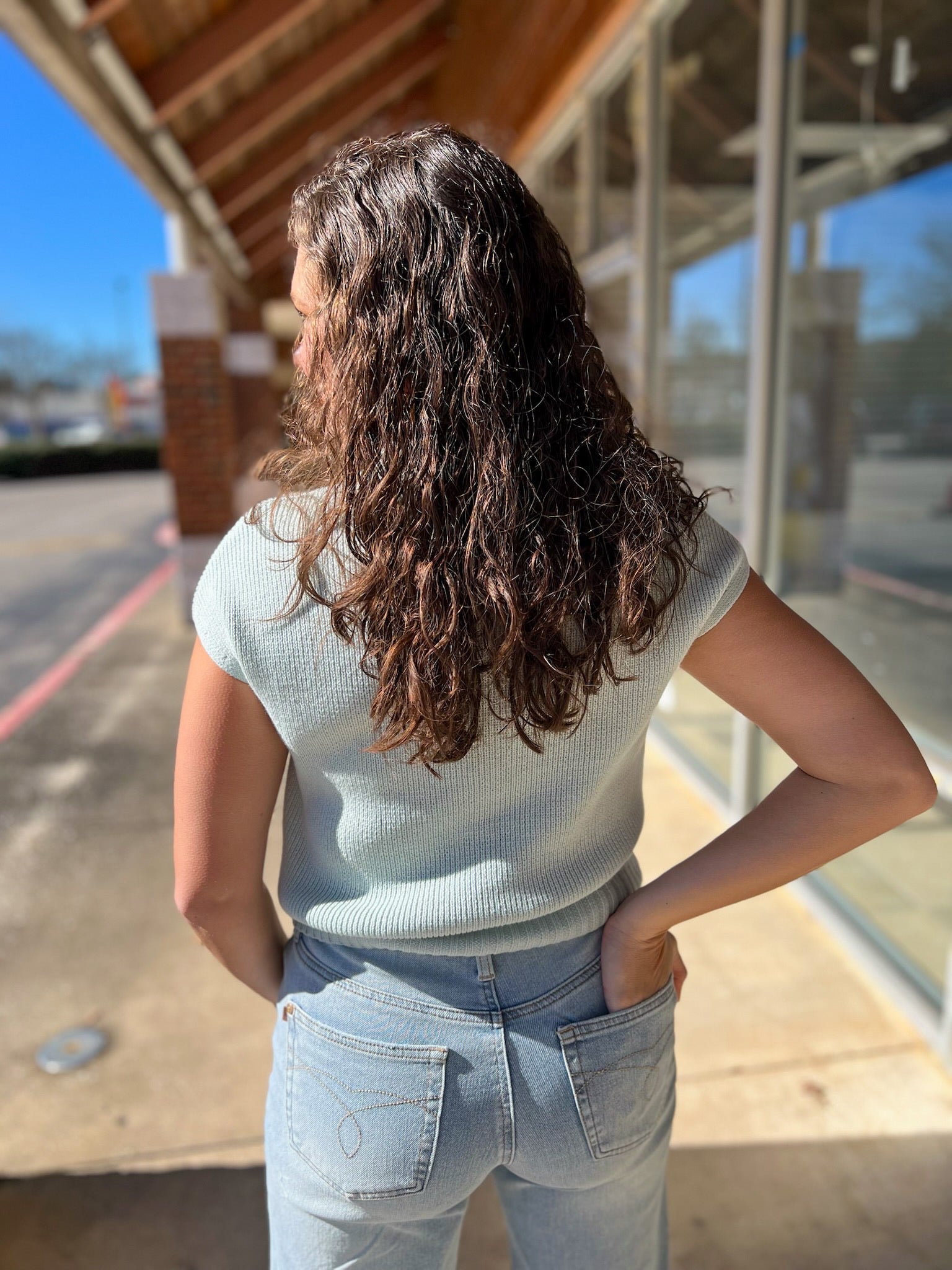 Mint Blue Short Sleeve Mock Neck Sweater - A'Bekah's Boutique