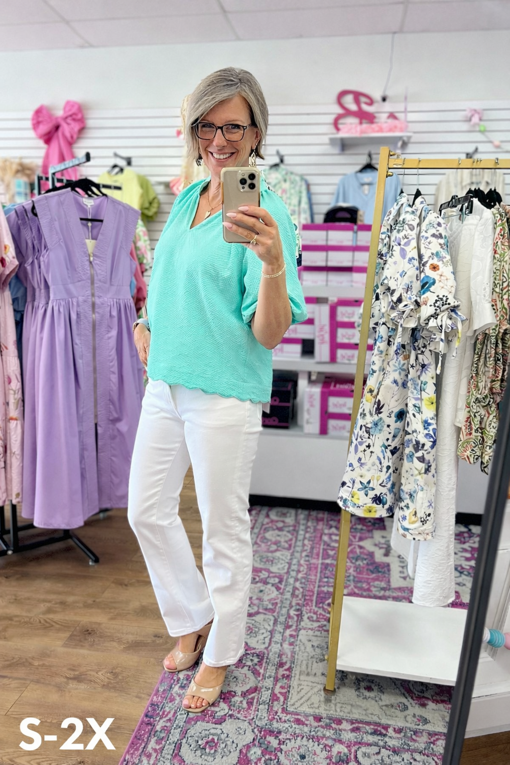 Mint Seersucker Top with Bubble Sleeves and Scalloped Hem - A'Bekah's Boutique