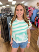 Mint Striped Sleeveless Knit Top - A'Bekah's Boutique