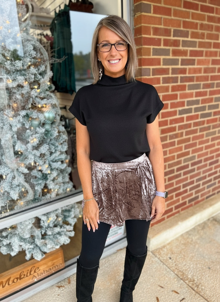 Mocha Crushed Velvet Wrap Skort - A'Bekah's Boutique