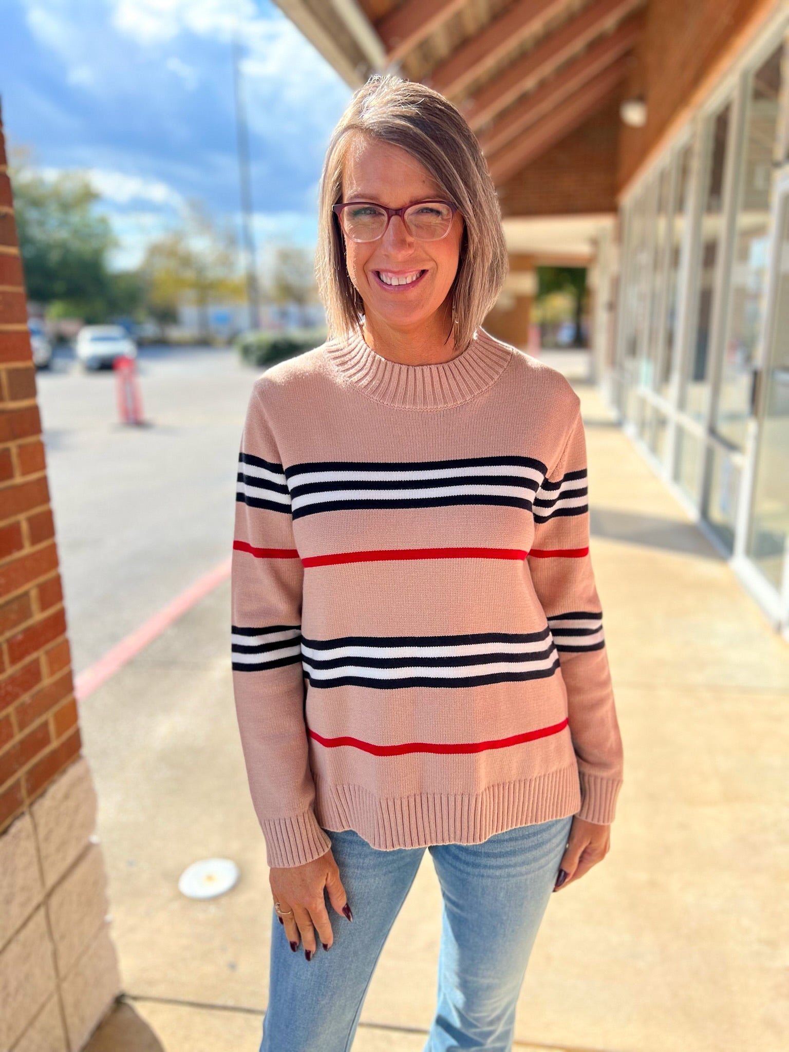 Mocha Striped Long Sleeve Crewneck Sweater - A'Bekah's Boutique